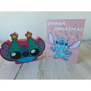 Lilo stitch Xmas sign hanging ohana pink decor pastel tree lights